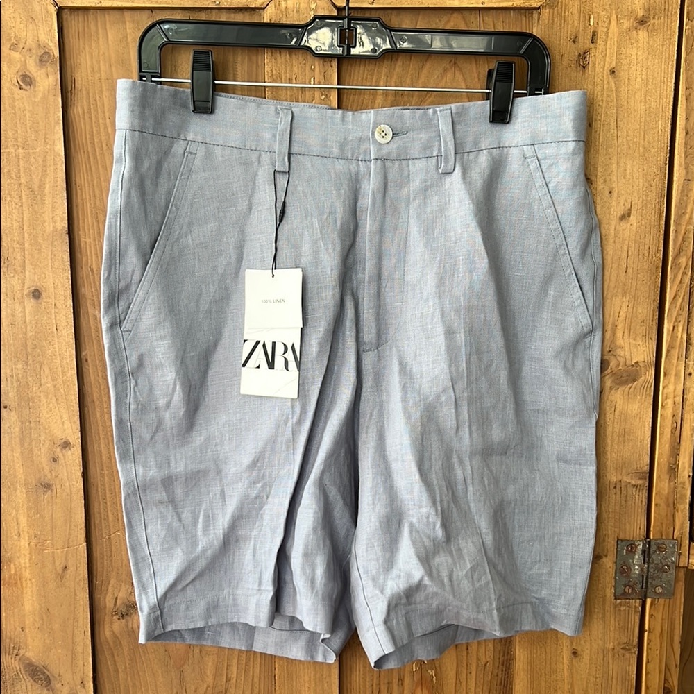 Zara Men's Gray Blue linen shorts medium NWT
